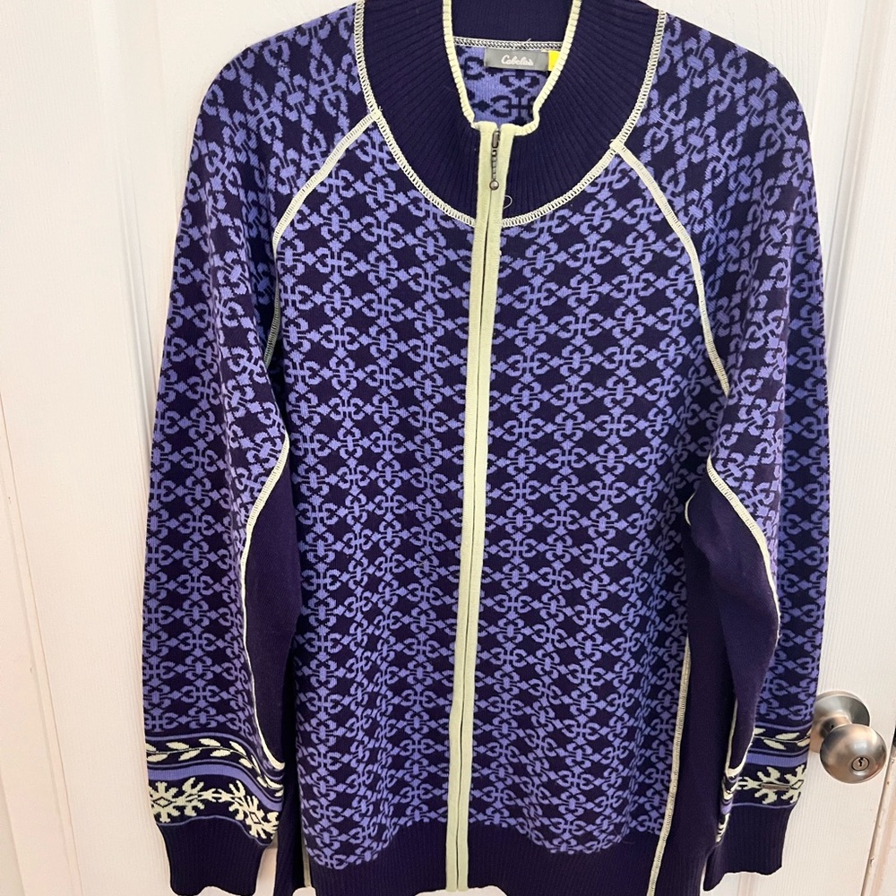 Cabela's Sweater Cardigan Womens Blue Nordic Full Zip‎ Long Sleeve